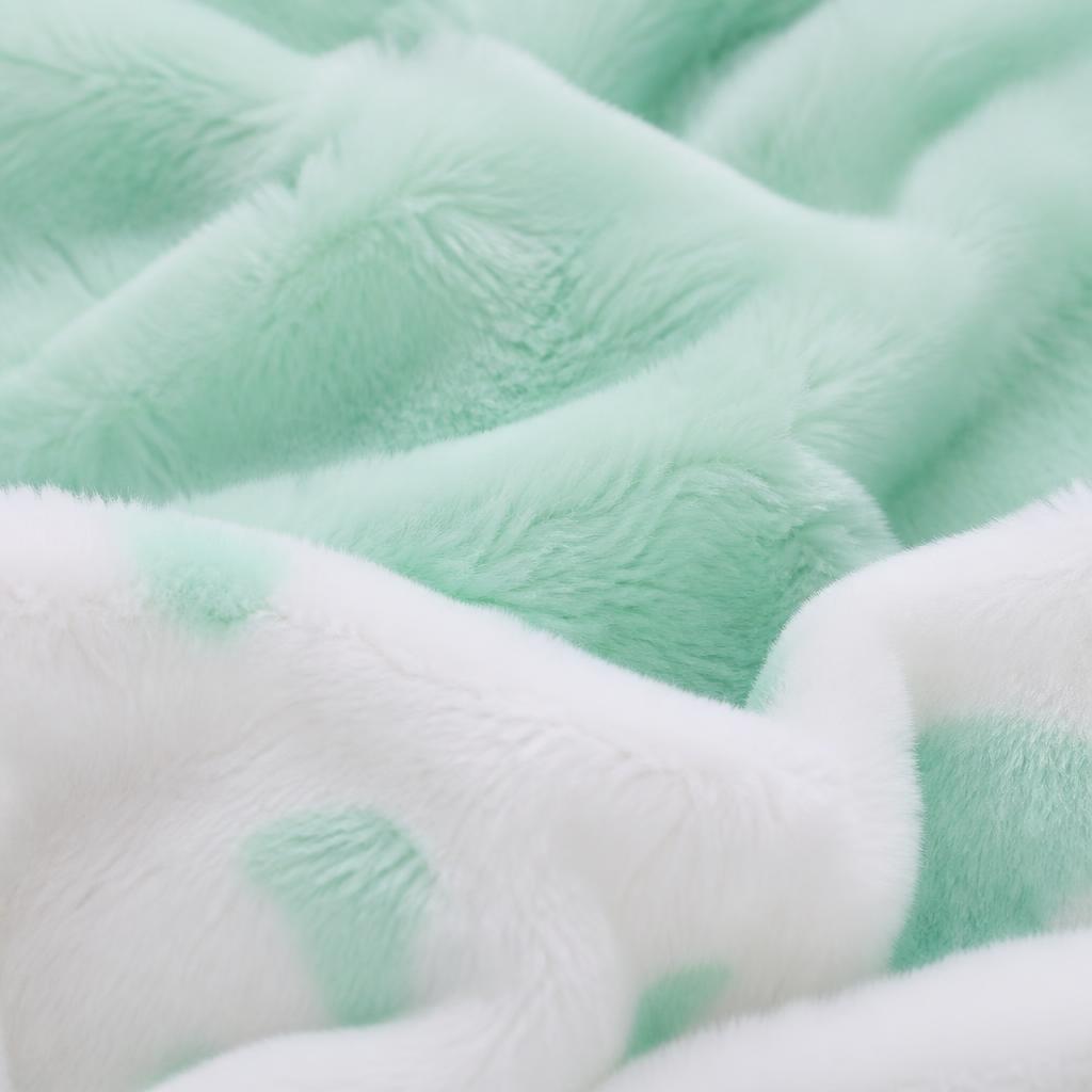 Close up of plush mint and white faux fur minky texture
